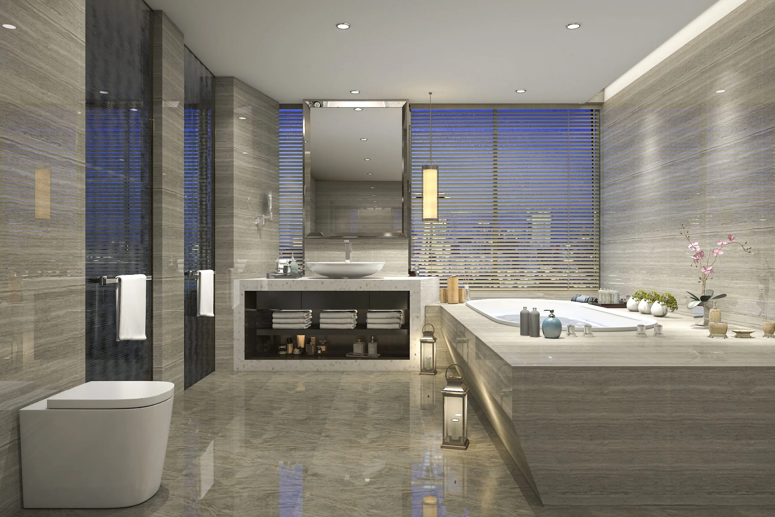 3d,Rendering,Modern,Classic,Bathroom,With,Luxury,Tile,Decor,With Modern Bathroom